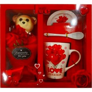 LOVE IS IN THE AIR COFFEE MUG WITH BOUQUET VALENTINE GIFT